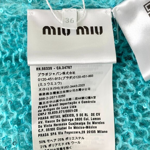 Miu Miu Blue Sequined Mohair Blend V-Neck Button-Up Cardigan Sweater Size S Made - Picture 8 of 8